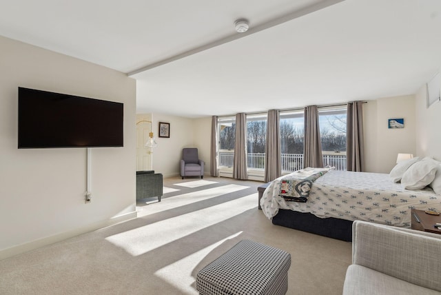 bedroom with light colored carpet