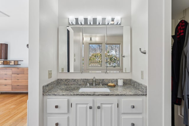 bathroom featuring vanity and wood-type flooring