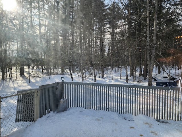 view of snow covered deck