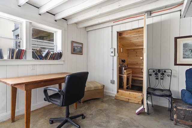 283 Mills Rd, Newcastle, ME 04553 - office with concrete floors and beamed ceiling