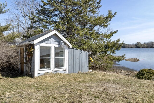 283 Mills Rd, Newcastle, ME 04553 - view of outbuilding featuring a water view and an outbuilding