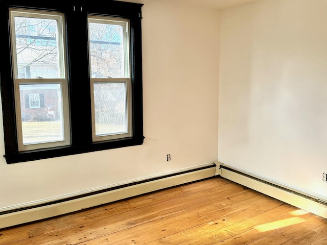 spare room featuring light hardwood / wood-style flooring and baseboard heating