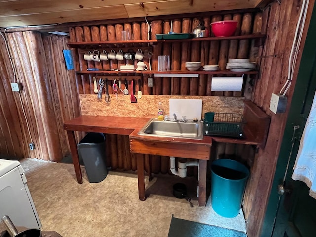 office area featuring wood walls