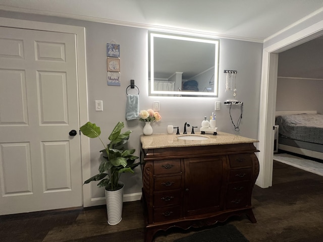 bathroom featuring vanity and ornamental molding