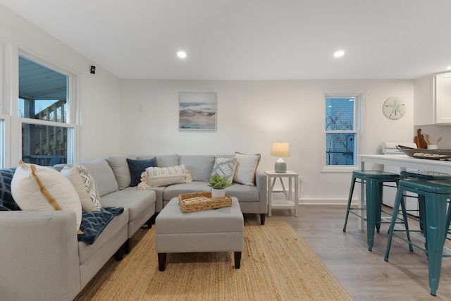 living room featuring light wood-type flooring