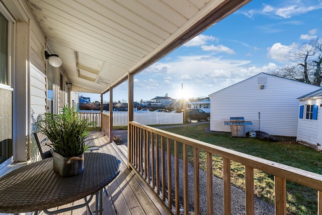 wooden balcony with a deck