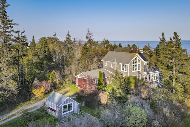 12 Cliff Rd, Bristol, ME 04554 - aerial view of property and surrounding area with a heavily wooded area and a nearby body of water