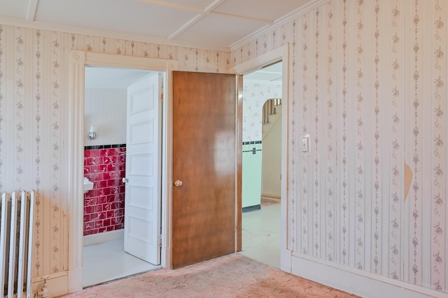 carpeted empty room with ornamental molding