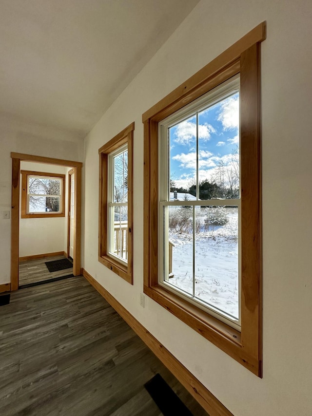 hall with dark hardwood / wood-style floors