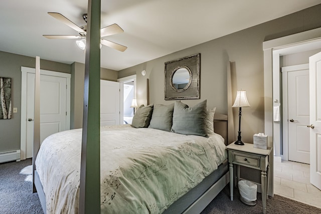 bedroom with carpet flooring and ceiling fan