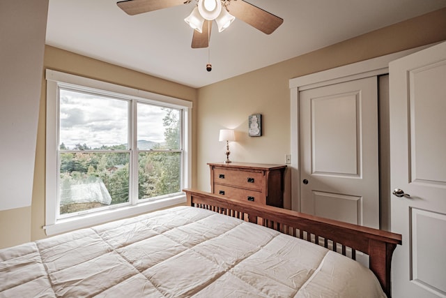 bedroom featuring a closet and ceiling fan