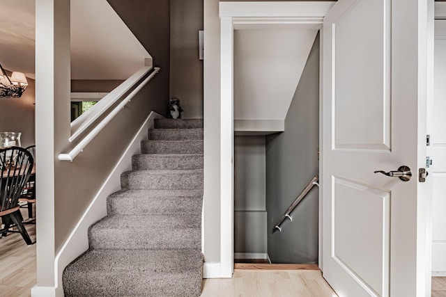 staircase featuring hardwood / wood-style flooring