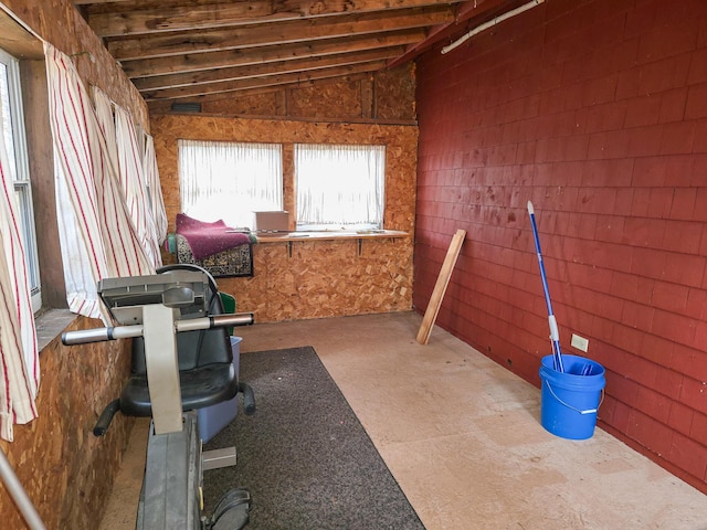 misc room featuring lofted ceiling