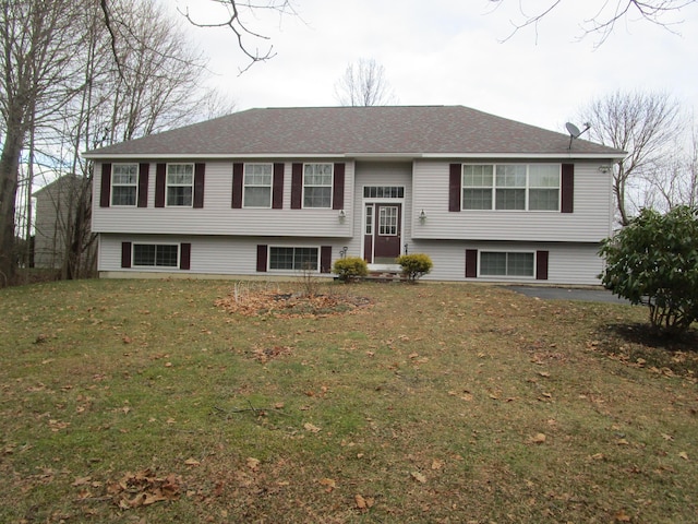 raised ranch with a front yard