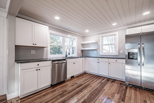 kitchen featuring sink, dark hardwood / wood-style flooring, stainless steel appliances, and a wealth of natural light