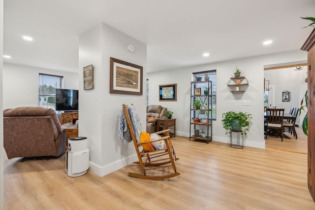 sitting room with light wood-type flooring