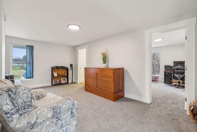 living room featuring light colored carpet