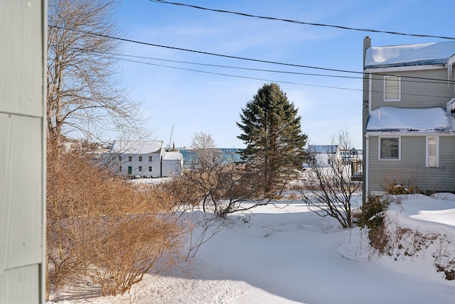 view of yard layered in snow