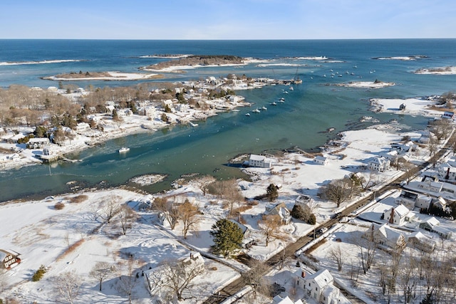 aerial view featuring a water view and a view of the beach