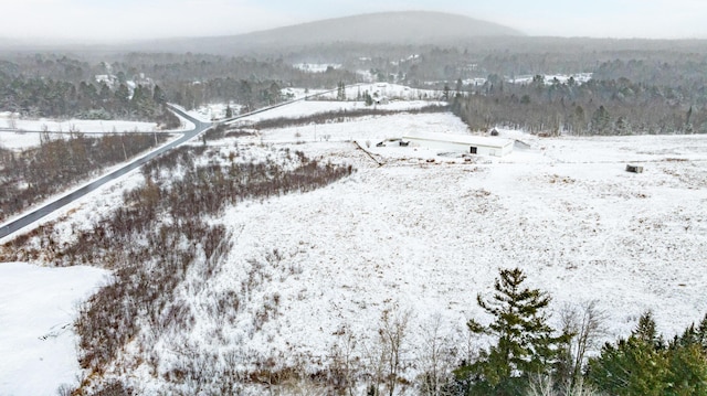 snowy aerial view featuring a mountain view