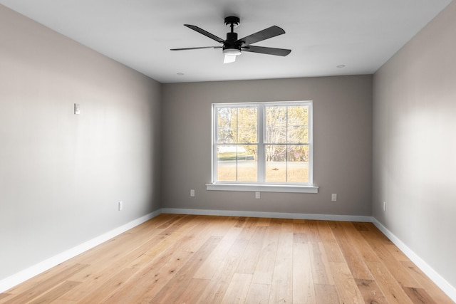 unfurnished room featuring ceiling fan and light wood-type flooring