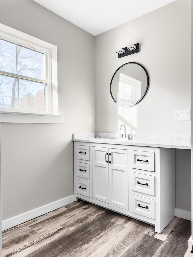 bathroom featuring wood-type flooring and vanity