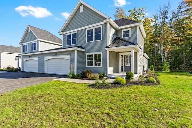 view of front property featuring a front yard and a garage