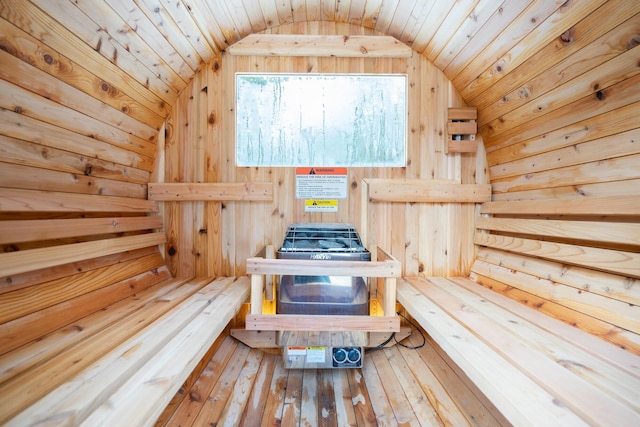 view of sauna featuring wood-type flooring