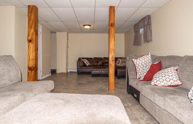 living room featuring a baseboard heating unit