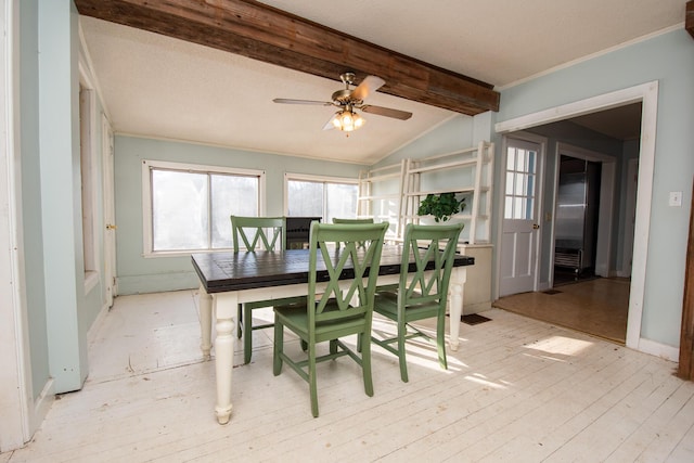 1153 Dexter Rd, Dover-Foxcroft, ME 04426 - dining area with a ceiling fan, ornamental molding, and wood finished floors