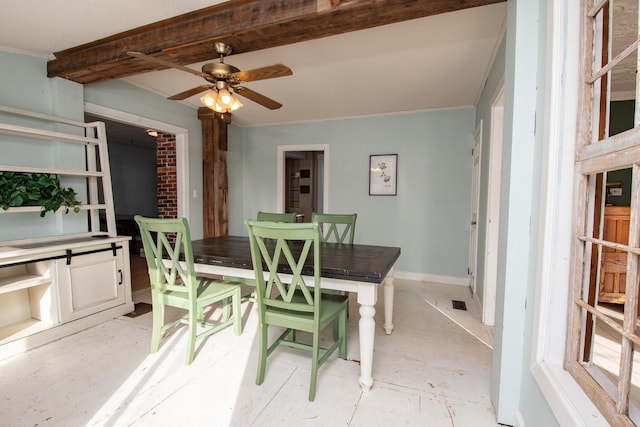 1153 Dexter Rd, Dover-Foxcroft, ME 04426 - dining space with ornamental molding and ceiling fan