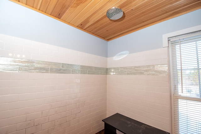 1153 Dexter Rd, Dover-Foxcroft, ME 04426 - full bath featuring wooden ceiling and tiled shower