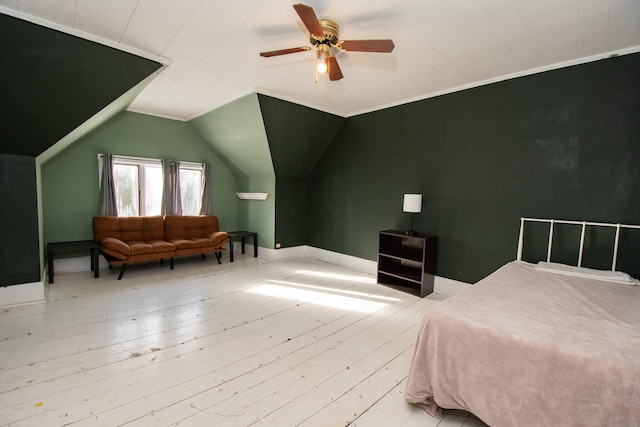 1153 Dexter Rd, Dover-Foxcroft, ME 04426 - bedroom featuring hardwood / wood-style flooring, vaulted ceiling, and a ceiling fan