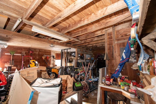 1153 Dexter Rd, Dover-Foxcroft, ME 04426 - miscellaneous room with wooden walls and wooden ceiling