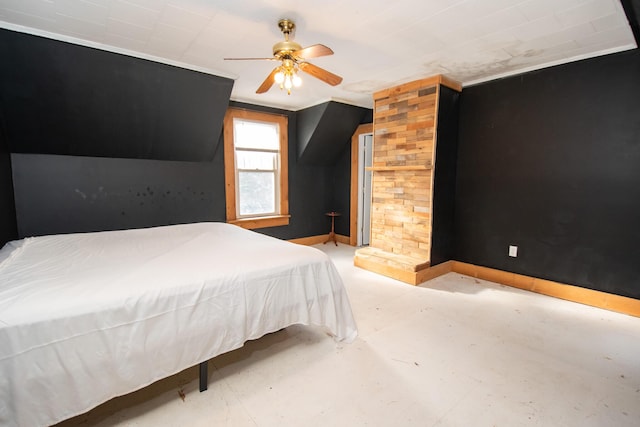 1153 Dexter Rd, Dover-Foxcroft, ME 04426 - bedroom featuring concrete flooring and ceiling fan