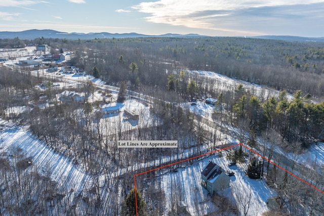 snowy aerial view featuring a mountain view