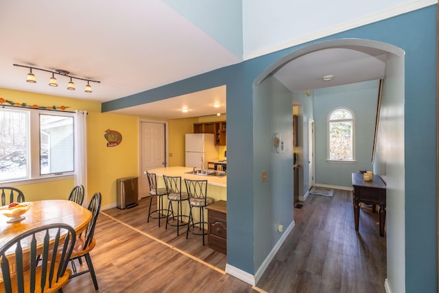 dining area with wood-type flooring