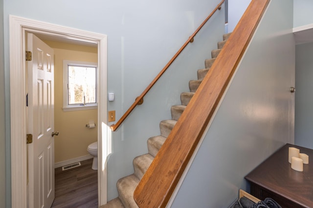 stairway with wood-type flooring