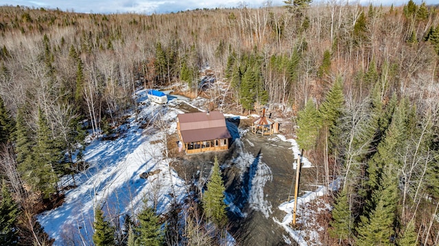 154 Old Brownville Rd, Sebec, ME 04481 - snowy aerial view with a forest view