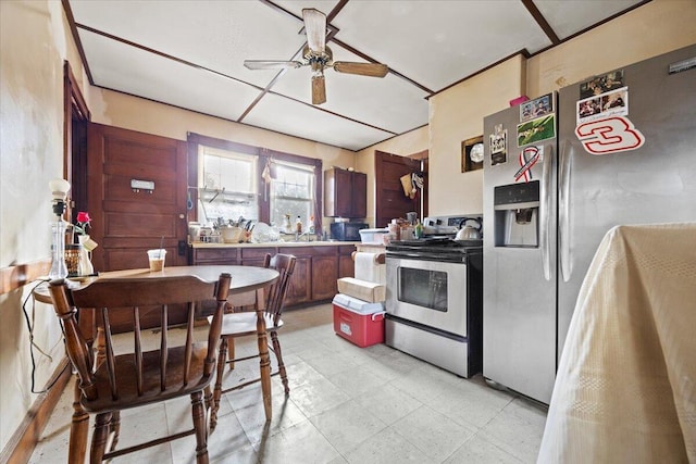 kitchen with stainless steel appliances and ceiling fan