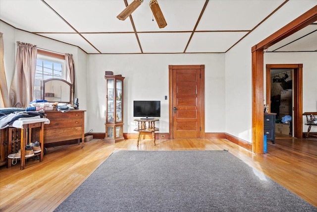 interior space featuring ceiling fan and hardwood / wood-style flooring