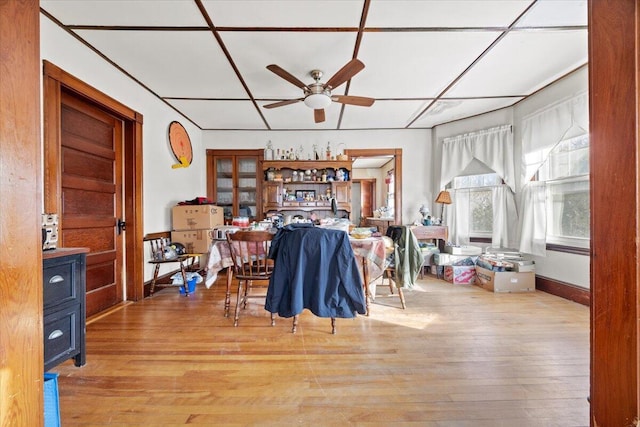 interior space featuring light hardwood / wood-style floors and ceiling fan