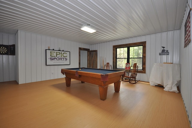 recreation room with wood-type flooring and billiards