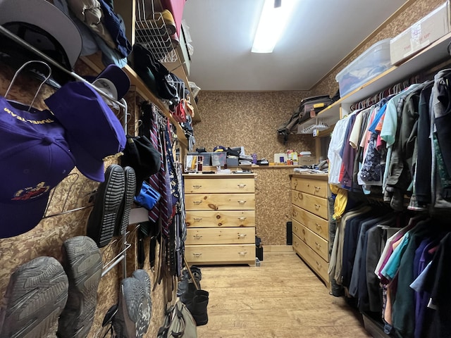 walk in closet featuring light hardwood / wood-style flooring