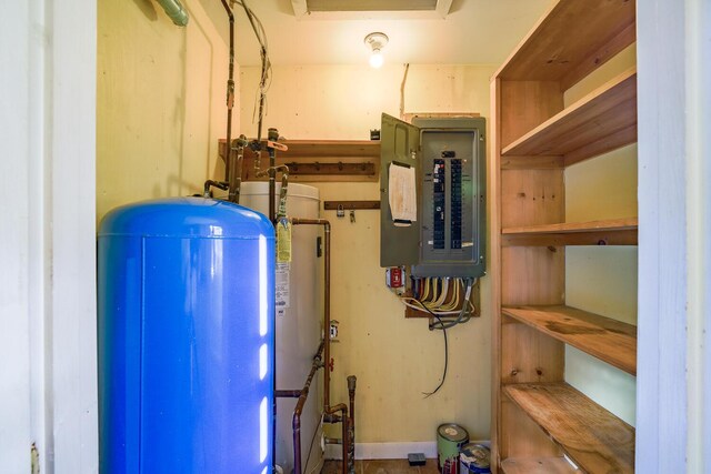 utilities featuring gas water heater and electric panel