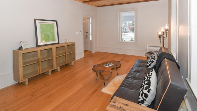 20 N High St, Bridgton, ME 04009 - living room with light hardwood / wood-style flooring and wood ceiling