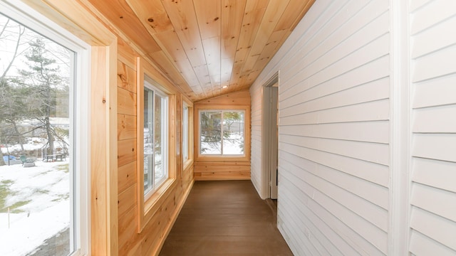 20 N High St, Bridgton, ME 04009 - interior space with wooden ceiling, wooden walls, and vaulted ceiling