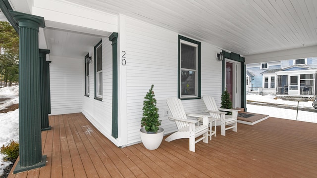 20 N High St, Bridgton, ME 04009 - snow covered deck featuring covered porch