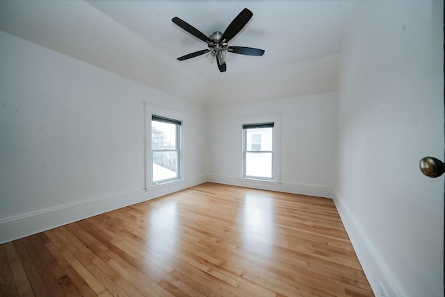 spare room featuring ceiling fan and light wood-type flooring