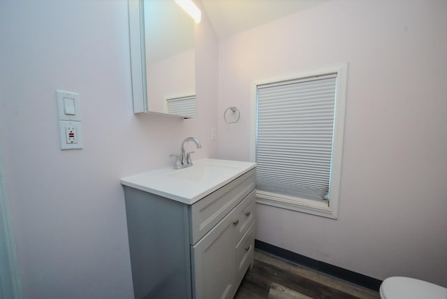 bathroom featuring hardwood / wood-style floors and vanity